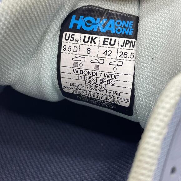 Hoka One One Bondi 7 Wide Blue Fog W Size 9.5 D - Picture 4 of 8